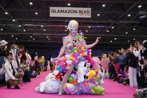 Drag queens take part in a catwalk show during the official opening of at RuPaul’s DragCon UK, at ExCel London