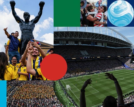 World Cup composite for Barney Ronay piece about the tournament, Philadelphia, stadiums and fans