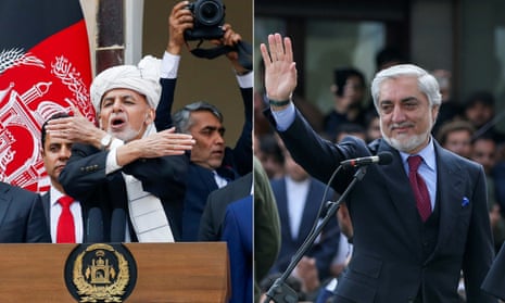 Ashraf Ghani and Abdullah Abdullah during their separate swearing in ceremonies.