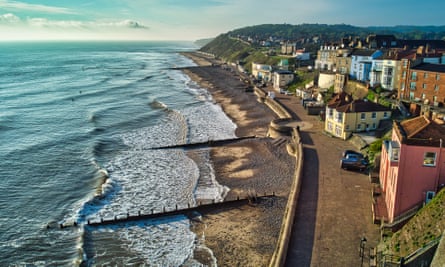 Aerial view of the town of Cromer, Cromer, Norfolk, England, BritainClassic British seaside resort architecture