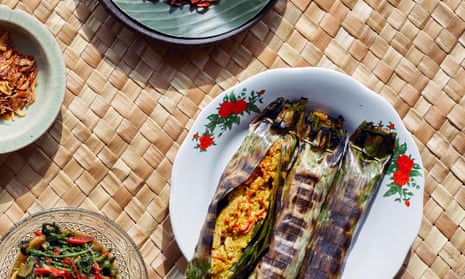 A feast with Balinese snapper grilled in banana leaves