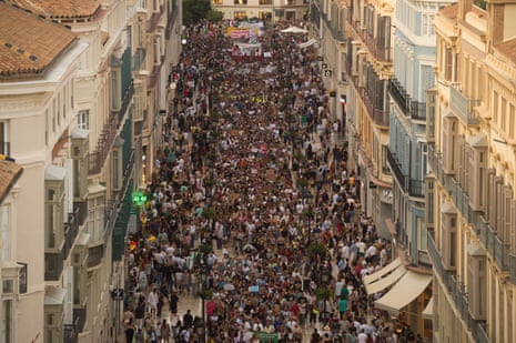 A protest in Malaga on Saturday. Spain’s housing crisis has forced people to take to the streets, urging the government to regulate housing prices and protect vulnerable people