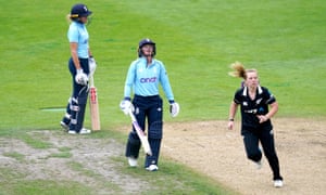 England’s Lauren Winfield-Hill (left) and Danni Wyatt react after running to the non-strikers end before the umpire review sees Lauren Winfield-Hill run out by New Zealand’s Leigh Kasperek