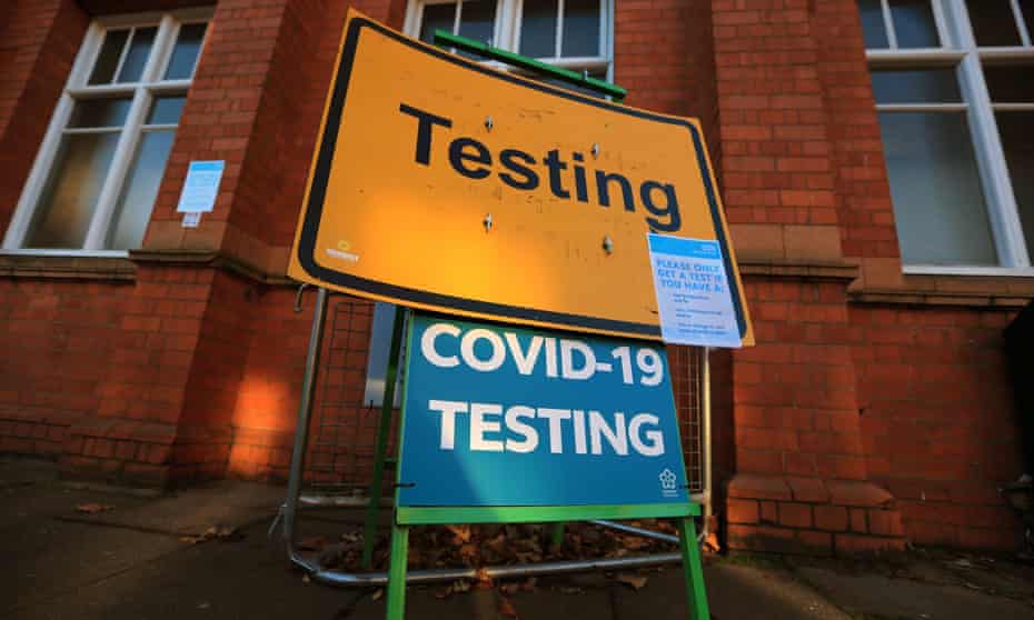 A testing centre in Leicester, where only 53% of close contacts have been reached during the second wave. 