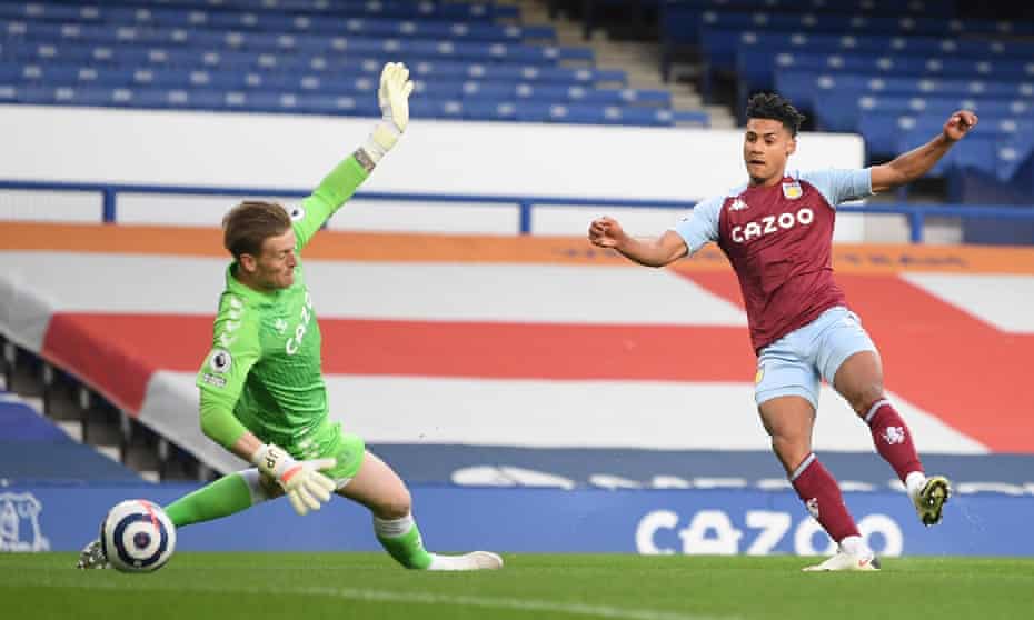 Ollie Watkins scores fo Aston Villa at Everton