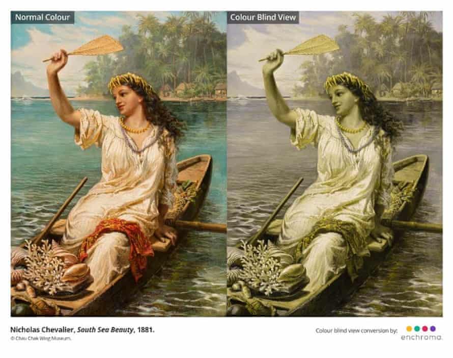 Chau Chak Wing Museum’s ‘South Sea Beauty’ by Nicholas Chevalier - as seen in colour, and by those with green-red colour vision deficiency.