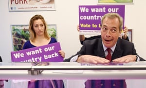 Ukip leader Nigel Farage in a butcher’s shop during the 2016 leave campaign.