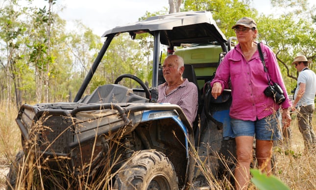 ‘We are going to lose these birds’: the quiet fight to save the golden-shouldered parrot Property owners Tom and Sue Shephard observe the ecosystem reset work on Artemis Station. Photograph: Braydon Moloney