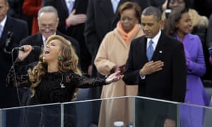 Lip-sync battle: President Barack Obama, right, as Beyonce sings the National Anthem at the ceremonial swearing-in
