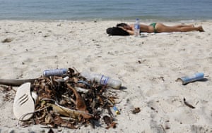 Plastic pollution on a beach