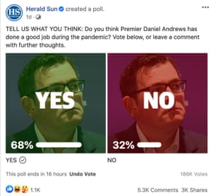 A Herald Sun poll of readers asking if Dan Andrew has done a good job is overwhelmingly pro-Dan.