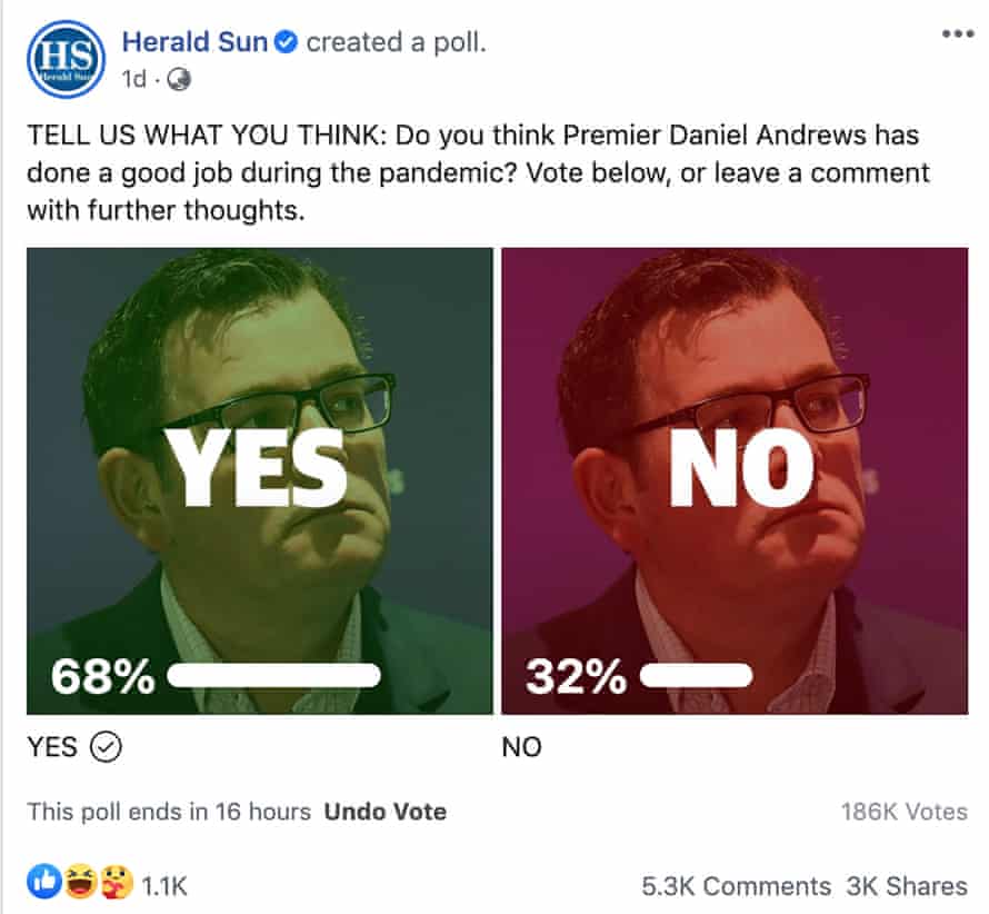 A Herald Sun poll of readers asking if Dan Andrew has done a good job is overwhelmingly pro-Dan.