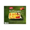 Product shot of Aldi frozen beef lasagne.