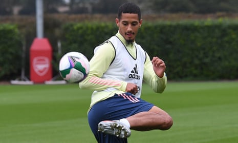 The central defender William Saliba in training at Arsenal this week.