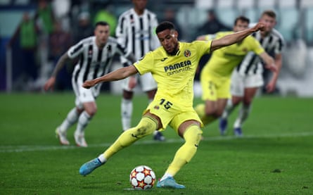 Arnaut Danjuma scores Villarreal’s third goal against Juventus in the Champions League round of 16 second leg tie in March.