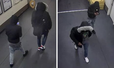 Composite of CCTV images of two men suspected of carrying out an antisemitic attack on a rabbi in north London