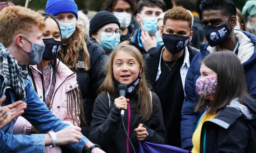 Guardian readers nominate their person of the year | World news 4 Greta Thunberg alongside fellow climate activists during a demonstration at Festival Park, Glasgow, on the first day of the Cop26 summit.