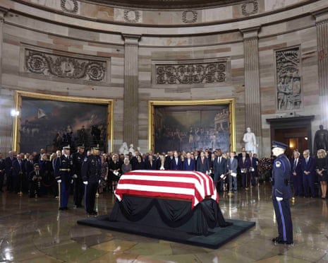 US Capitol Police honor guard stand near the casket of Lindsey Graham in the rotunda of the US Capitol during a congressional tribute to his life.