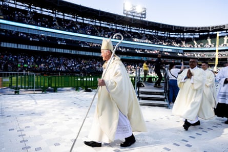 Cardinal Blase Cupich, archbishop of Chicago, during a mass at Rate Field in Chicago, Illinois, on Saturday.