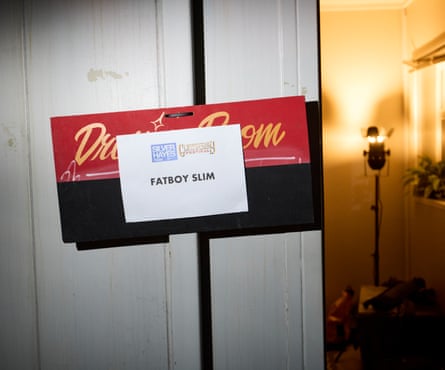 Fatbboy Slim’s dressing room, before he plays the Lonely Hearts Club stage at Silver Hayes