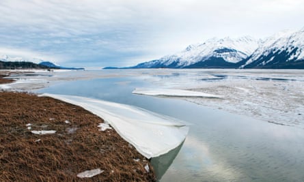 Melting ice on the Chilkat river near Haines, Alaska, in winter