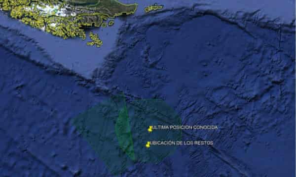 Chilenska flygvapnet bild som visar sökområdet för kraschade Hercules