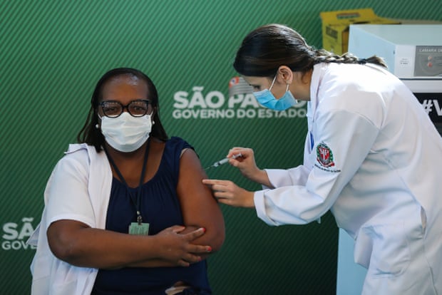 Monica Calazans received the first vaccination against coronavirus in Brazil, on 17 January 2021.