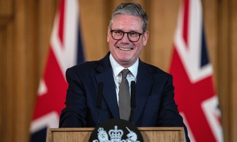 Keir Starmer holds a news conference after his first cabinet meeting on 6 July 2024.
