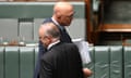 Prime minister Anthony Albanese (front) walks past opposition leader Peter Dutton in parliament