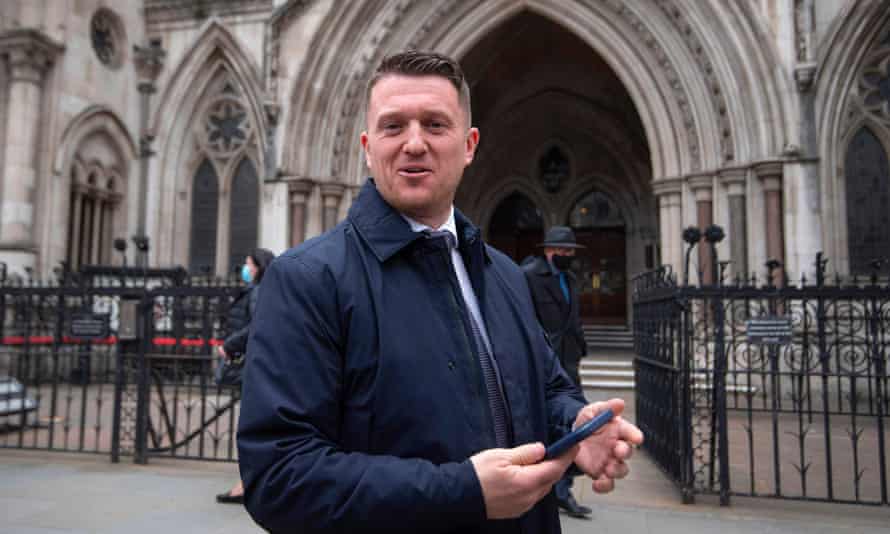 Tommy Robinson outside the Royal Courts of Justice in London for the libel case brought against him by Jamal Hijazi