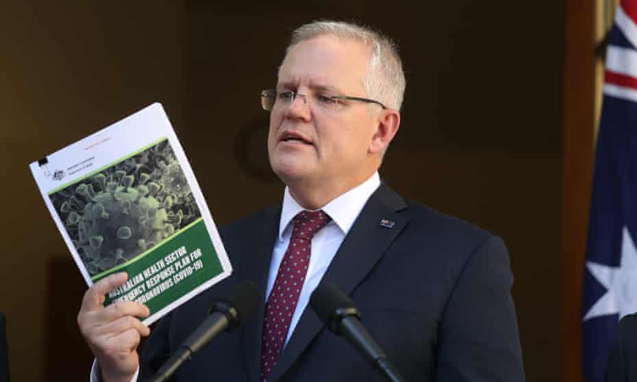Australian prime minister Scott Morrison announces a health emergency response plan as government declares coronavirus will become a pandemic.