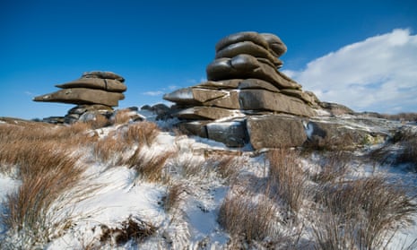 The Cheesewring rock formation on Bodmin Moor in the snow