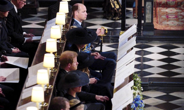 Prince William with his wife Catherine and Prince Harry with Meghan at St George’s chapel, Windsor.