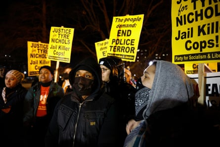 Demonstrators participate in a protest against the police killing of Tyre Nichols in Washington, DC.