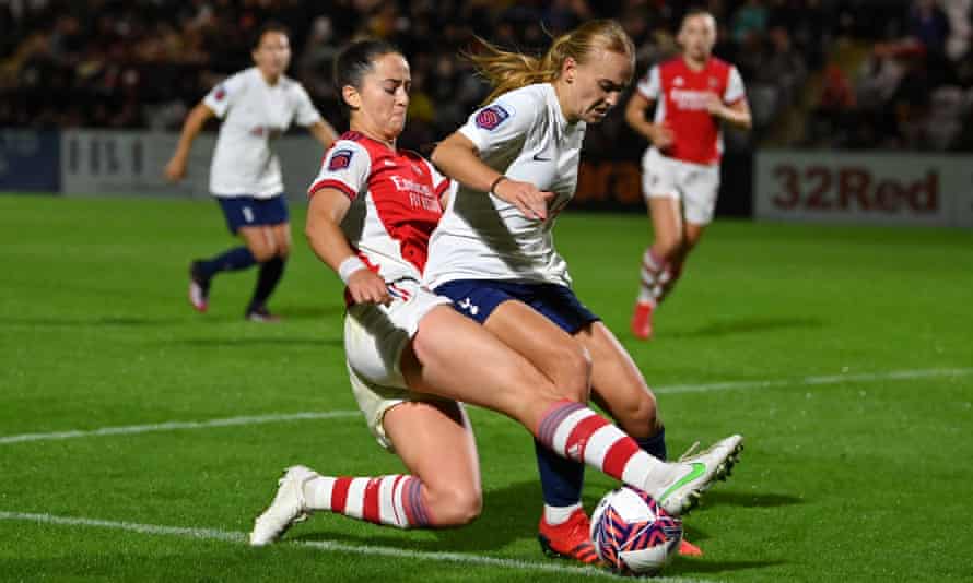 Anna Patten tackles Tottenham’s Molly Bartrip in September’s north London derby draw.