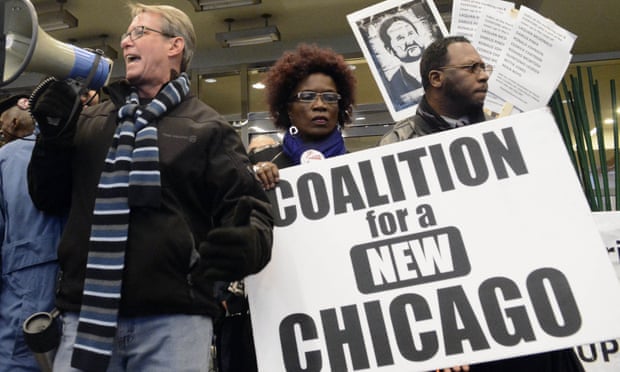 Protester demonstrate against Chicago police shootings last year.