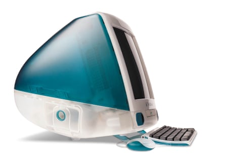 The Imac with a blue translucent box