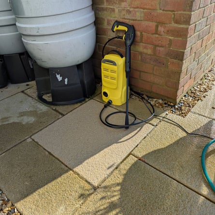 A patio slab after the Karcher K 2 pressure washer cleaned it