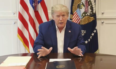 U.S. President Donald Trump, who is being treated for the coronavirus disease (COVID-19) in a military hospital outside Washington, makes announcement via video<br>U.S. President Donald Trump, who is being treated for the coronavirus disease (COVID-19) in a military hospital outside Washington, speaks from his hospital room, in this still image taken from a video supplied by the White House, October 3, 2020. The White House/Handout via REUTERS THIS IMAGE HAS BEEN SUPPLIED BY A THIRD PARTY.