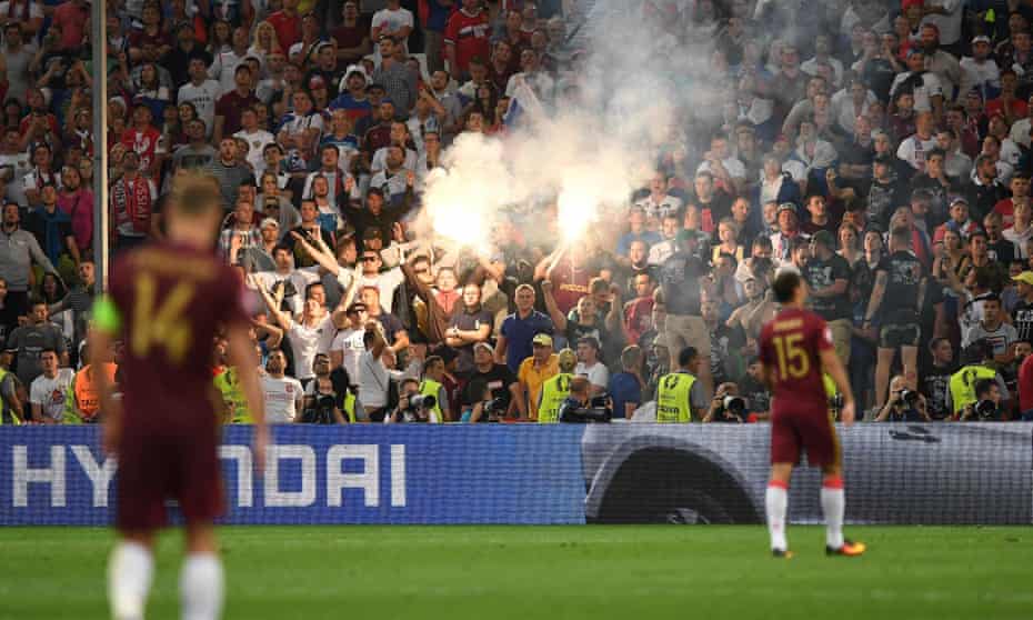 Russian supporters at the end of the match against England at Euro 2016. Supporters clashed before, during and after the game in Marseille.