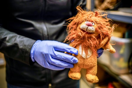 A stuffed lion carried by an unidentified migrant extracted from a box of their belongs att the Operation Identification facility. The team hopes that these items will later help identify these individuals.