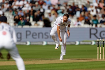 Ollie Robinson bowls for England