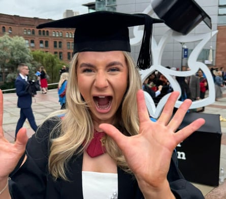 Lucy Harrison in a graduation cloak and mortar board