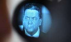 Nick Xenophon seen through a television camera viewfinder