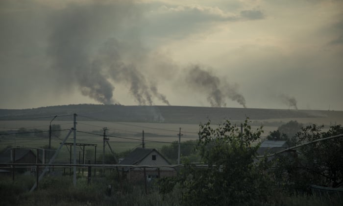 Smoke rises from battlefield nearby Siversk, Ukraine, 8 July, 2022.