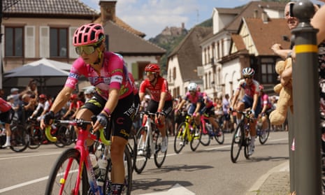 The pack passes through Ribeauville as they traverse the 127.5km from Selestat to Le Markstein Fellering.