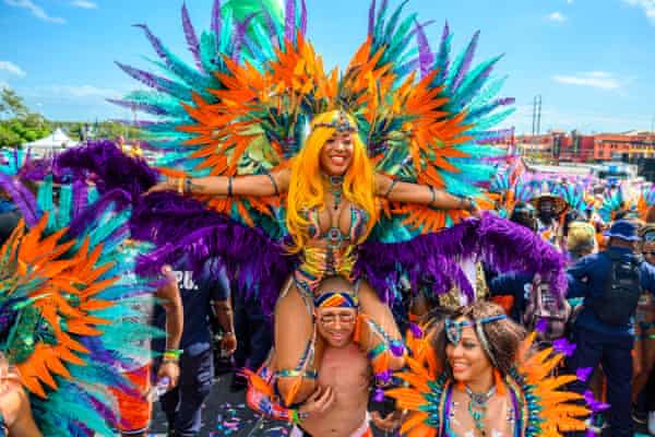 Masqueraders from TRIBE at Trinidad and Tobago’s 2020 carnival, with costumes by Solange Govia.