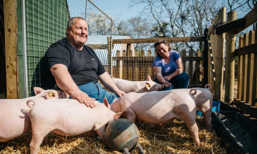 Mike Duxbury and Ness Shillito, co-founders of Inclusive Farm, with their pigs.