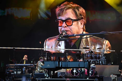 Elton John performs on the Pyramid Stage.