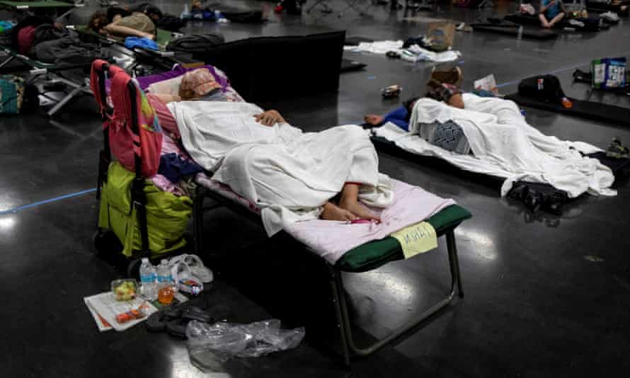 People sleep at a cooling shelter in Portland, Oregon.